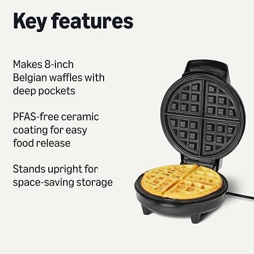Amazon Basics Belgian Waffle Maker with Round 8-inch Ceramic Non-Stick Plate, Browning Control, Black thumbnail 3