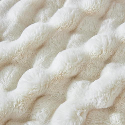 Serenhom 60x80 Inches Ultra-Soft Fuzzy Faux Fur Plush Twin Size Blanket - Thick, Warm Sherpa for Couch, Sofa, Bedroom, Camping - Decorative Blanket for Cozy Warmth, Bubble Ivory White thumbnail 6