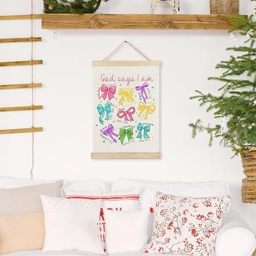 RYYCDOI Color Bows Aesthetic Wall Room Decor, God Says I Am Bows Wall Decor, Coquette Wall Decor for Nursery Girls Room Bathroom Bedroom, 12x16 Inch thumbnail 6