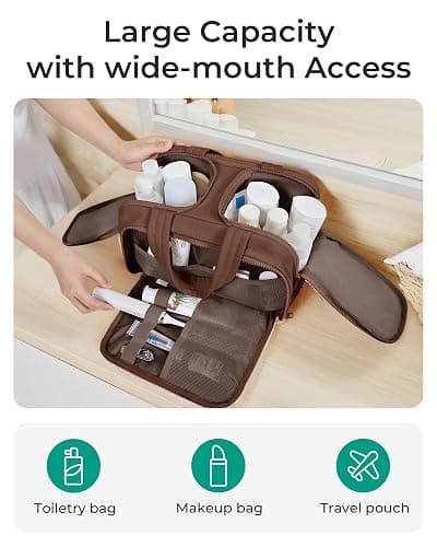 BAGSMART Travel Toiletry Bag, Puffy Toiletry Bag for Women, Wide-open toiletry bags for traveling, Large Travel Cosmetic Makeup Bag Organizer for Accessories,Toiletrie (Coffee Brown) thumbnail 6