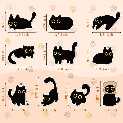 DSjuedui Black Cat Sticker Rolls - 1000Pcs Funny Cartoon Cat Meme 10 Style Stickers Gifts Pack for Kids Teen Adults, Cute Label Decals Crafts for Laptop Guitar Skateboard Home Decor School Rewards thumbnail 3