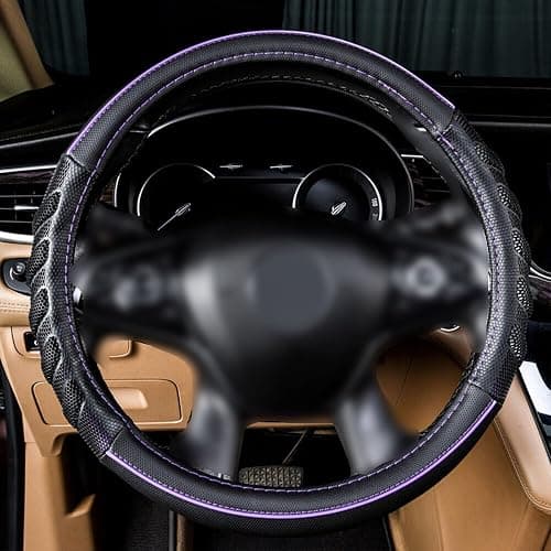 Flying Banner car Steering Wheel Cover Faux Leather Massage Universal fit 3D Honeycomb Hole Anti-Slip Sporty 15 Inches (Purple Black) thumbnail 2