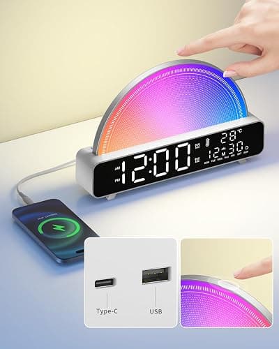 HAODINGMAI Sunrise Alarm Clock Wake Up Light with Sunrise Simulation White Noise Machine Touch Control Bedside Lamps Colors Atmosphere Lamp 30/60/90 Sleep Timer 13 Nature Sounds thumbnail 7