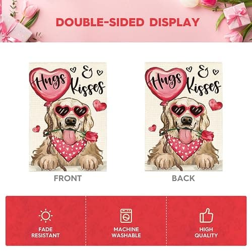 AVOIN colorlife Valentine's Day Dog Garden Flag 12x18 Inch Golden Retriever Hugs Kisses Double Sided, Anniversary Wedding Yard Outdoor Flag thumbnail 6