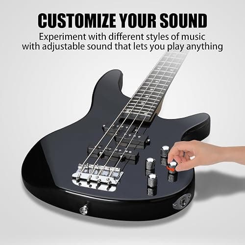 Ktaxon 4 String Electric Bass Guitar, Full Size Standard Right Handed Rosewood Fingerboard Beginner Kit with Cable Wrench Tool (Black) thumbnail 5