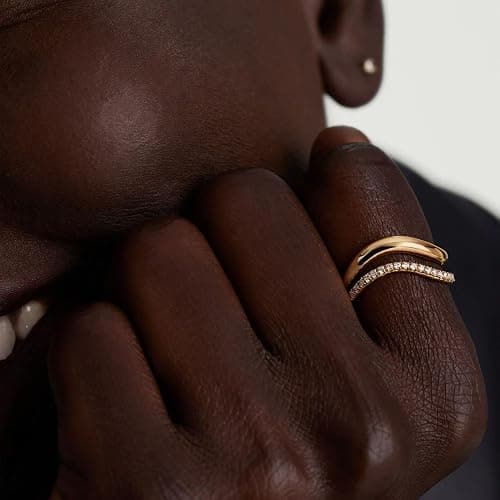Kainier 2pairs Stacking Rings for Women 1mm 14K Gold Plated CZ V-Shaped Wavy Band Thin Pinky Thumb Stackable Ring Set Dainty Non Tarnish Comfort Fit Size 5 to 10 thumbnail 2