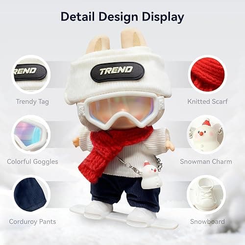 Doll Clothes for 18cm Dolls, Winter Ski Style,Set with Trend Beanie, Red Scarf, Goggles, Snowman Charm & Mini Snowboard – Cute Collectible Dolls Outfits thumbnail 3