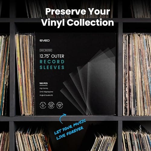 EVEO 100 Vinyl Record Sleeves Outer – Crystal Clear Outer Vinyl Sleeves LP Album Covers 12.75"x12.75" | Perfect Fit Protective 3 Mil Protection for Single & Double LPs - Archival Quality thumbnail 7