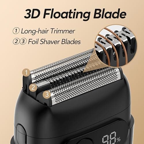 Foil Shaver for Men - Mini Electric Razor with 3 Floating Blades, Smart LED Display, Traver Lock, IPX7 Waterproof Wet/Dry Shaving for Face & Beard, USB-C Fast Chage for Travel Home thumbnail 3