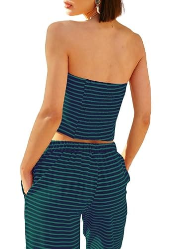 Panadila Womens Striped Two Piece Sets Summer Lounge Outfits Sailor Tube Top and Pants Matching Set Beach Vacation Travel Y2k thumbnail 3