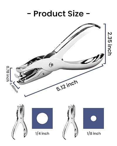 2 Pcs Hole Punch, 1/4 Inch and 1/8 Inch Single Hole Punch, MoHern Hole Puncher Single, Hole Puncher for Crafts, Tags, Tickets, Circle Paper Punches with 6 Sheet Capacity for Home, Office, School thumbnail 2