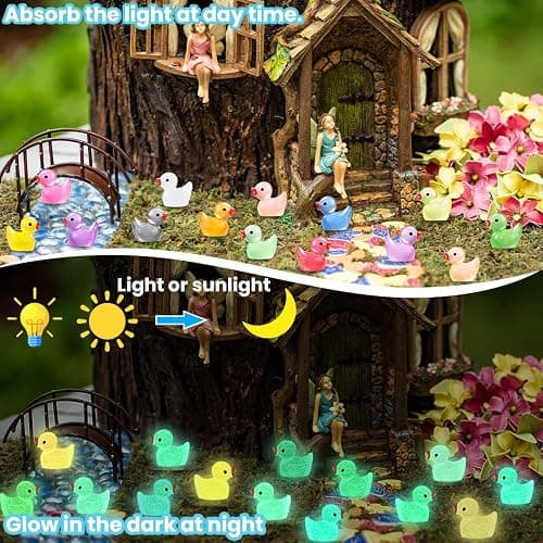 DULEFUN 200pcs Luminous Mini Resin Ducks 20 Colors Small Tiny Little Duck Figurines to Hide Glow in The Dark Miniature Figures for Dollhouse Micro Garden Landscape Decoration Craft Party Favors Toys thumbnail 4