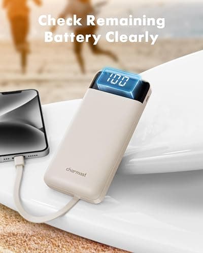 charmast Portable Charger with Built in Cables, Power Bank with Cords Wires, Slim 10000mAh Travel Battery Pack 6 Outputs 3 Inputs 3A Fast Charging for Samsung Google Pixel LG Moto iPhone iPad thumbnail 7