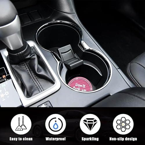 Ziciner 2 Pack Bling Car Cup Holder Coaster, 2.75 Inch Anti-Slip Auto Insert Cup Coaster, Crystal Car Drink Cup Mat Perfect for Women Girls, Universal Interior Decor Accessories (Pink) thumbnail 3
