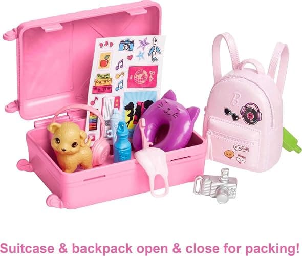 Barbie Doll & Accessories, Travel Set with Puppy and 10+ Pieces, Suitcase Opens & Closes, Barbie 'Malibu' with Blonde Hair thumbnail 3
