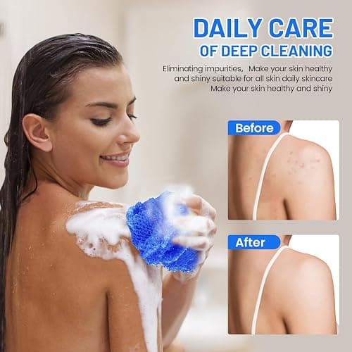 ZOCY African Net Sponge, Authentic Exfoliating Body Scrubber for Bath and Shower, Multiple Textures with Gentle Deep Exfoliating and Rich Lather for All Skins (Blue) thumbnail 2