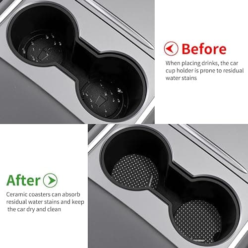 Watbro Cute Fashion Polka Dot Car Coasters 2 Pack for Cup Holders, 2.56 Inch Finger Notch Retro 70's Style Ceramics Heat Resistant Anti Slip Cork Base Car Drinks Coasters Auto Accessories-Black thumbnail 4