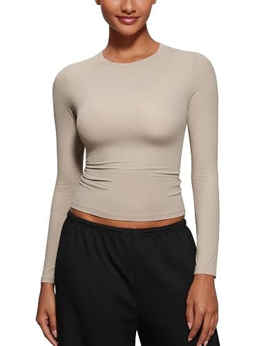 CRZ YOGA Softembrace Long Sleeve Shirts for Women Soft Crew Neck Fall Basic Tight Tops Fitted Casual Going Out T-Shirts - Image 1
