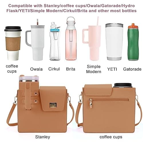 Stanley Outdoor Portable Crossbody Cup Storage Bag with Purse, Crossbody Bag for Stanley Bottle - Khaki thumbnail 2