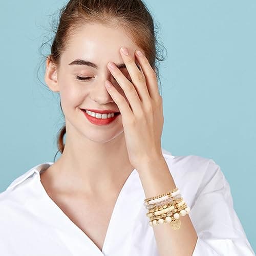 GOOJIDS Surfer Heishi Clay Bead Bracelets for Women Bohemian Stackable Gold Plated Beaded Stretch Bracelets Elastic Layering Friendship Bracelets Set Boho Jewelry thumbnail 5