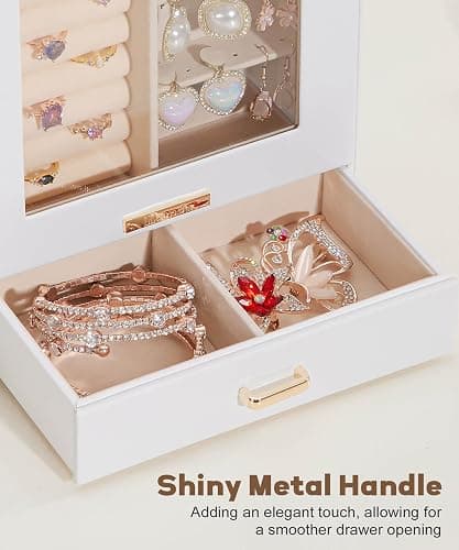 Homde Jewelry Organizer Girls Women Jewelry Box for Necklaces Rings Earrings Gift Bracelets Storage Case (White + Gold) thumbnail 7