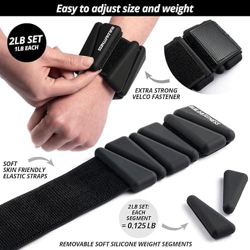 Wrist & Ankle Weights, Adjustable Bands for Women & Men Workouts, Set of 2 – 2lb or 4lb (1lb or 2lb each strap) Ideal for Runs, Jogs, Walks, Yoga, Dance, Pilates, Cardio, Aerobics, Strength Training thumbnail 2