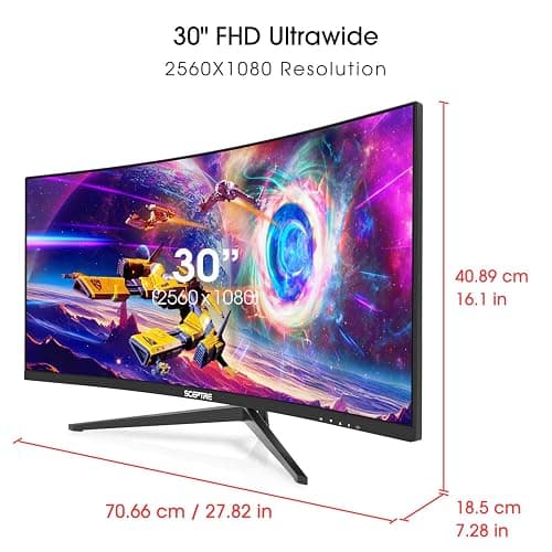 Sceptre 30-inch Curved Gaming Monitor 21:9 2560x1080 Ultra Wide/ Slim HDMI DisplayPort up to 200Hz Build-in Speakers, Metal Black (C305B-200UN1) thumbnail 2