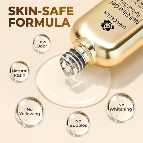 UNA GELLA 9 in 1 Gel Nail Glue U V Light Super Hold for Gel Nails Tips, 10 ml Brush On Nail Glue for Light-color Press On Nails, Rhinestones, Base coat, Blooming Art, Acrylic Tips Lamp Needed thumbnail 6