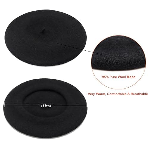 Wheebo Wool Beret Hat,Solid Color French Style Winter Warm Cap for Women Girls Lady thumbnail 6