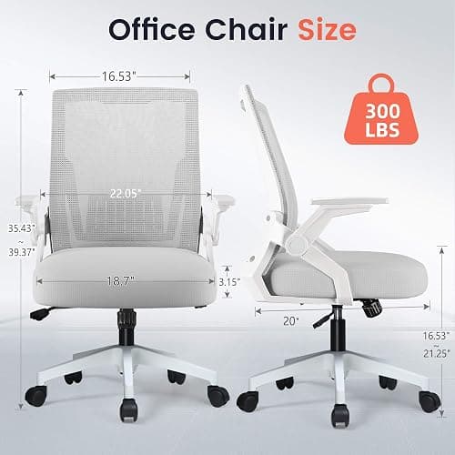 GTRACING Ergonomic Office Chair with Flip-up Armrests Executive Computer Chair for Home Office, Breathable Mesh & Comfy Lumbar Support, Wide Seat Gray thumbnail 2