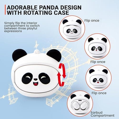 FEFURS Kids Wireless Earbuds with Rotating Chaging Case Wireless Bluetooth Earbuds for Kids, Kid Ear Buds with Mic, 88dB Safe Volume, Earphones Earpods in-Ear for Android iOS Cell Phone Laptop, Panda thumbnail 2