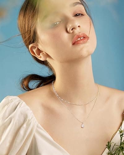 ACECHA Silver Layered Necklaces for Women, Dainty Singapore Chain Choker Necklace with Simple Diamond Pendant Trendy Charm Jewelry Gifts thumbnail 4