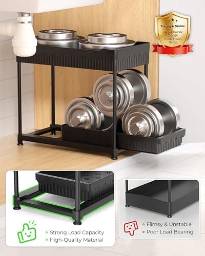 Sevenblue 3-Pack 2-Tier Under Sink Organizers with Sliding Drawers | Multi-use kitchen & bathroom storage, 12.8 inch black cabinet organizer, space-saving sliding drawer design. thumbnail 5