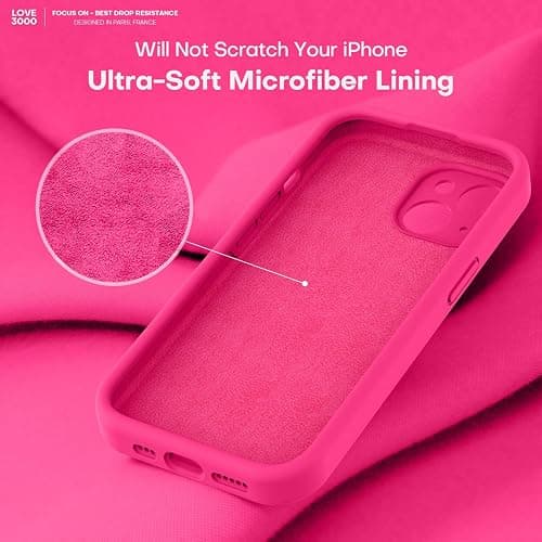 LOVE 3000 Designed for iPhone 14 Case, Premium Silicone with [Soft Anti-Scratch Microfiber Lining] Shockproof Protective Phone Case for Men Women Girls 6.1", Hot Pink thumbnail 5