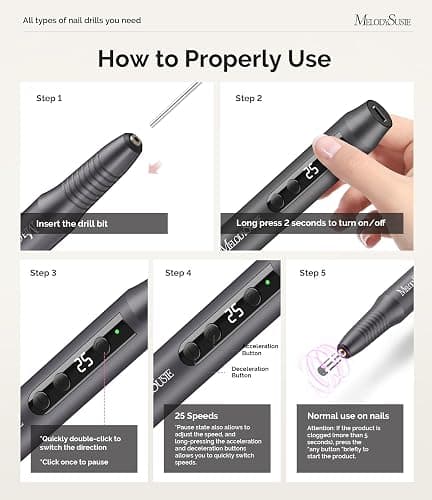 MelodySusie Cordless Nail Drill, PC180G 25,000RPM Rechargeable Electric Nail File with Nail Drill Bits,Sanding Bands thumbnail 5