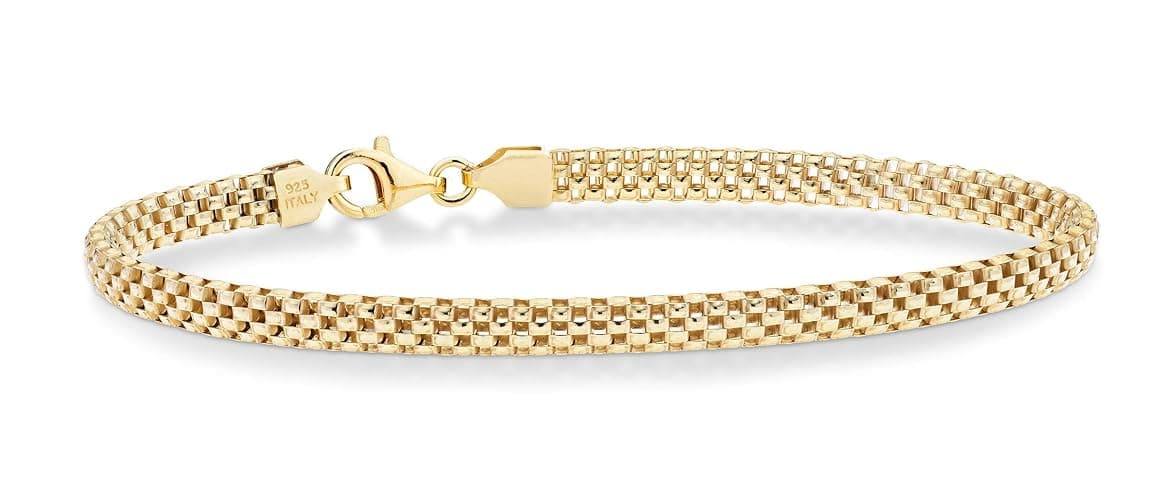 Miabella 18K Gold Plated 925 Sterling Silver Italian 4mm Mesh Link Chain Bracelet for Women 925 Italy - Image 1