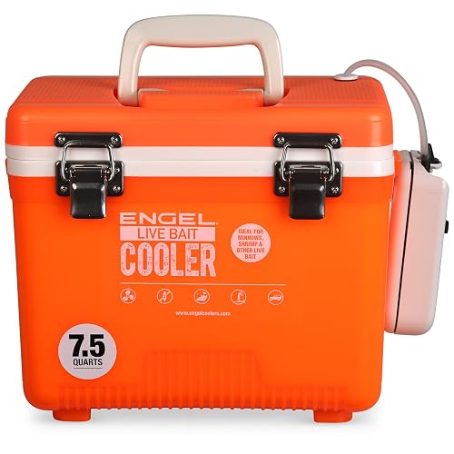 Engel Live Bait Cooler Box with 2nd Gen 2-Speed Aerator Pump - Portable Fishing Station & Minnow Bucket for Shrimp & Other Live Fish with Aerator - ENGLBC-N thumbnail 5