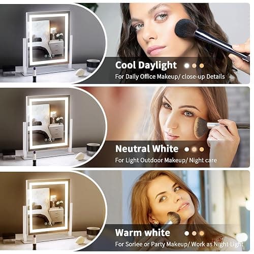 homtang Lighted Makeup Mirror with Smart Touch, 3 Color Modes & Stepless Dimming, for Desk Bedroom Dressing Room, LED Vanity Mirror 13.2" H x 11.2" W thumbnail 3