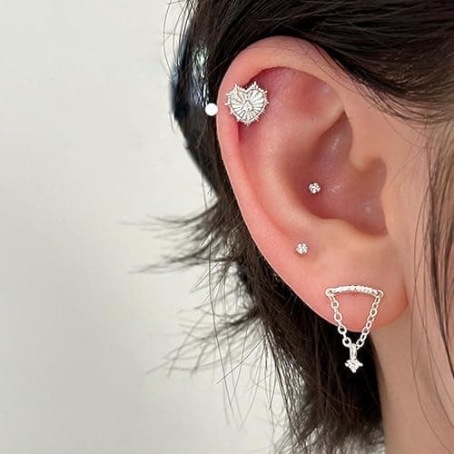 Hidden Helix Earrings Dangle Rhinestone Helix Earrings Threadless Flat Back Earrings Hypoallergenic Cartilage Earring Hidden Helix Piercing Jewelry thumbnail 3