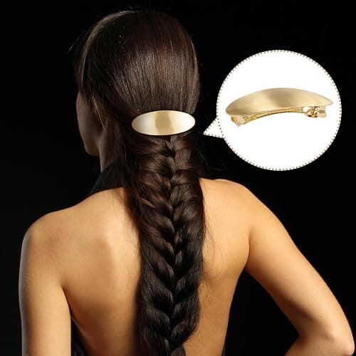 OIIKI 3 Inch Oval Barrette Hair Clip, French Style Hair Barrette for Women, Large Metal Vintage Hair Accessory for Thick Thin Long Hair, Formal Hair Pin for Wedding Birthday - Gold thumbnail 5