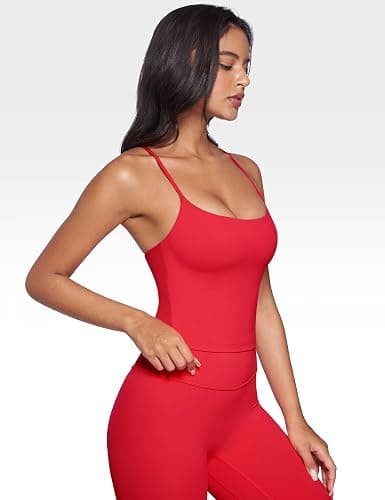 INGIA Low Scoop Neck Tank Tops Built in Bra | U back, Workout Tanks, Spaghetti Criss Cross Strap, Sleeveless, Cropped Top, for Women thumbnail 2