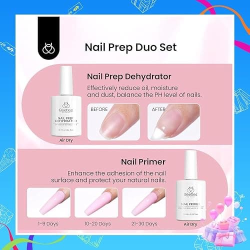 Beetles Gel Nail Kit Short Almond Gift Spree, with Dehydrator and Primer, 576Pcs Half Matte Etch-X Gel Nail Tips Solid Nail Glue Mini Lamp Acrylic Tips Easy DIY Extension Set Gift for Women thumbnail 3