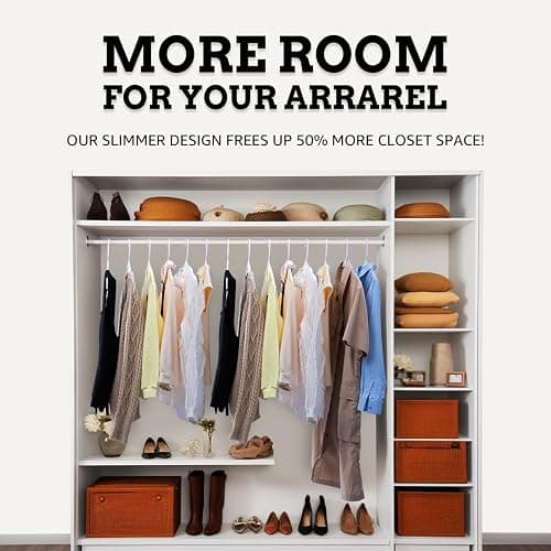Our Modern Space 100 Pack Adult Plastic Hanger for Shirt Pants Coats Dresses Skirts Suits Jackets - Standard Thick Coat Hanger - Sturdy & Durable Design with Shoulder Grooves Hook - White thumbnail 7