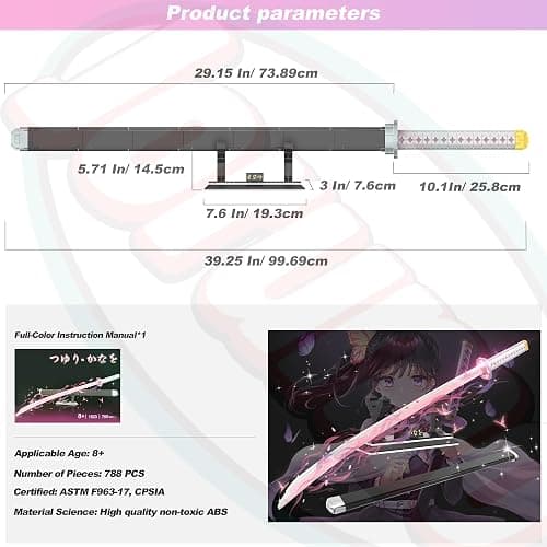 Jorumo Swords Building Sets for Girl 8-14, 39in Tsuyuri Kanao Sword Building Block with Scabbard and Stand, Anime Sword Building Toy Gift Katana, 788 Pcs thumbnail 2