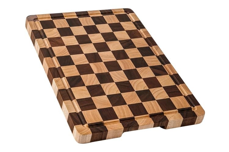 THETCHRY Cutting Boards for Kitchen, Checkered Wood Cutting Board, Walnut Chopping Board with Juice Grooves & Handles, Butcher Block Serving Tray with Gift Box 16" x 11" x 0.8" - Image 1