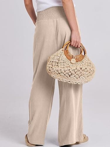 ANRABESS Women Linen Palazzo Pants Summer Boho Wide Leg High Waist Casual Lounge Pant 2026 Beach Travel Vacation Outfits thumbnail 5