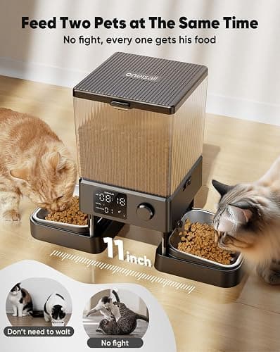 oneisall Automatic Cat Feeder for 2 Cats, 20 Cups/5L Automatic Cat Food Dispenser for Small Pets Indoor, Timed Cat Feeder for Dry Food - Black thumbnail 2