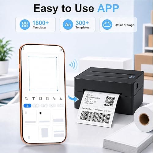 Thermal Shipping Label Printer 4x6 Bluetooth Label Maker for Small Business | Wireless Mailing Shipping Printer for USPS UPS Amazon Shopify Etsy - Compatible with iPhone Android Windows & Mac (Black) thumbnail 6