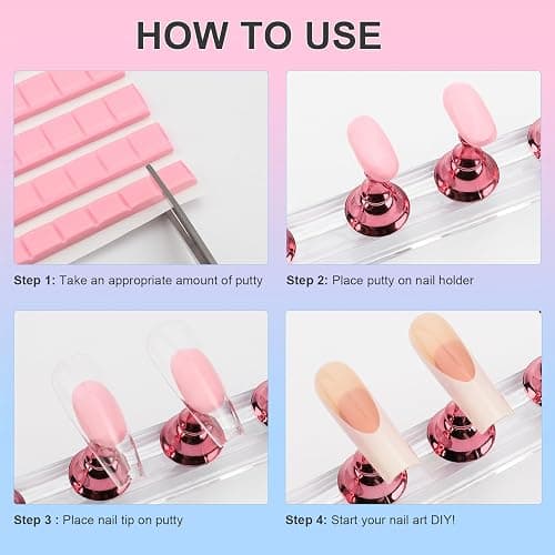 Nail Stand for Press Ons, Magnetic Fake Nail Holder for Painting Nails,Nail Stands for Nail Art with Reusable Putty Home Salon DIY Display Supplies (A-Pink) thumbnail 7