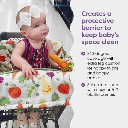 Boppy Shopping Cart Cover & High Chair Cover, Multi-Color Farmers Market, Cart Cover for Babies with Soft 360-Degree Coverage, SlideLine Toy Tether with Crinkle Leaf Toy Included, 6mo+ thumbnail 2